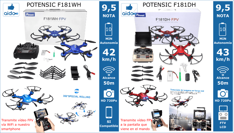 Caracteristicas Drones Potensic F181WH y F181DH